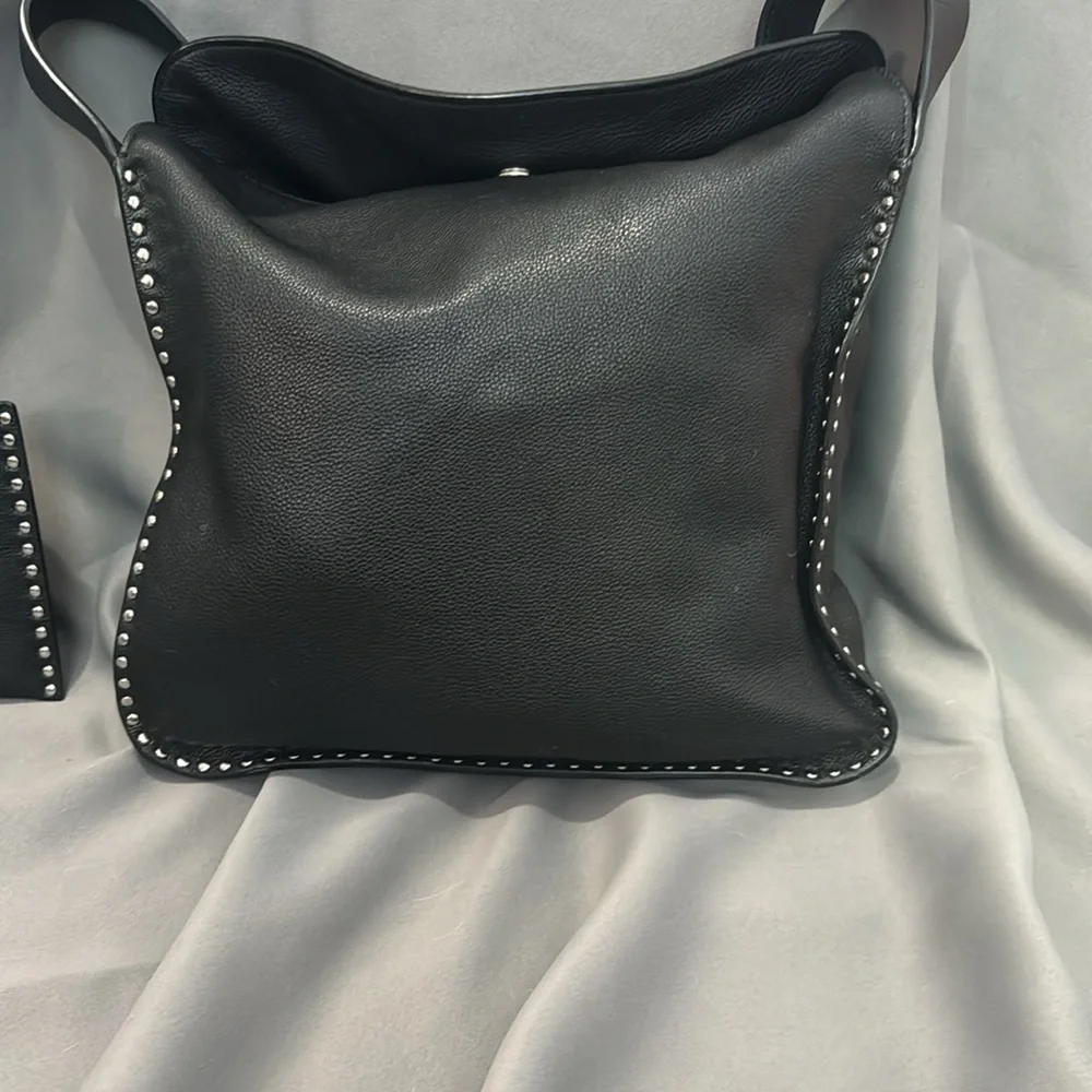 MICHAEL Michael Kors Black Stud-Trim Leather Hobo